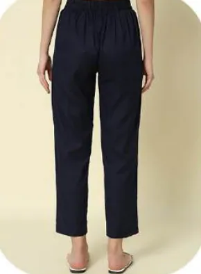 Navy Blue Cotton Narrow Pants