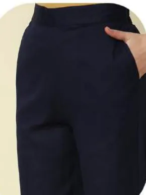Navy Blue Cotton Narrow Pants