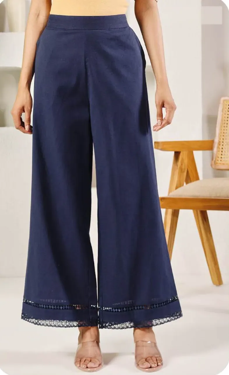 Navy Cotton Palazzo Pants