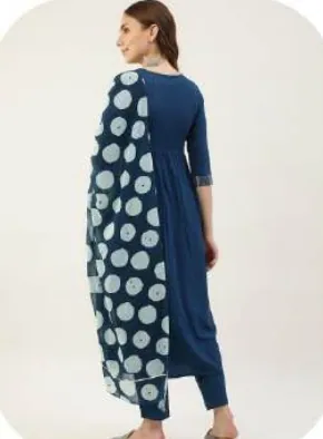 Navy Crepe Kurta Set with Dupatta