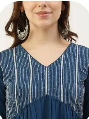 Navy Crepe Kurta Set with Dupatta