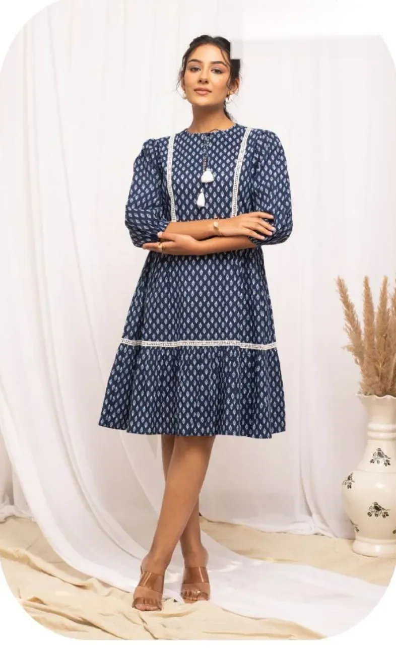 Navy Polka Dot Midi Cotton Dress