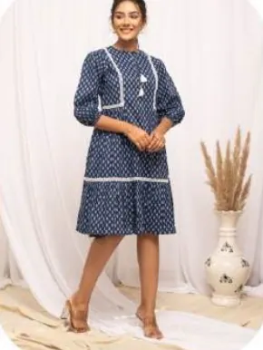 Navy Polka Dot Midi Cotton Dress