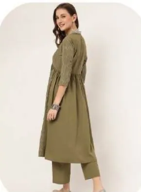 Olive A-Line Poly Crepe Kurti Pant Set