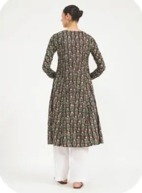 Olive Grey Printed Cotton Kurti