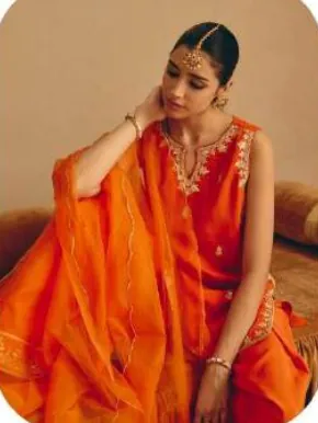 Orange Embroidered Viscose Chanderi Kurta Palazzo Set with Dupatta