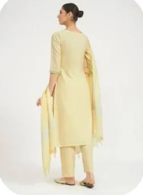 Pastel Lemon Yellow Linen Kurta Set with Dupatta