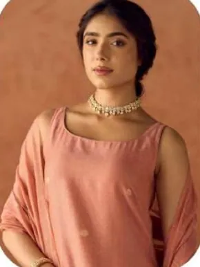 Peach Cotton Blend Jacquard Kurta Palazzo Set with Dupatta