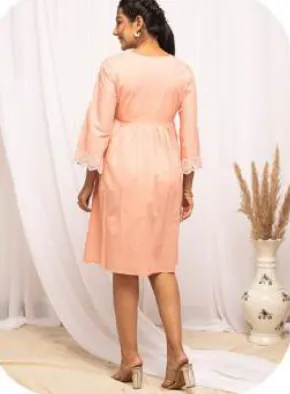 Peach Schiffli Wrap Cotton Dress