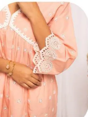Peach Schiffli Wrap Cotton Dress