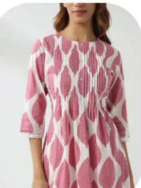 Pink Ikat Print Cotton Kurti Pant Set