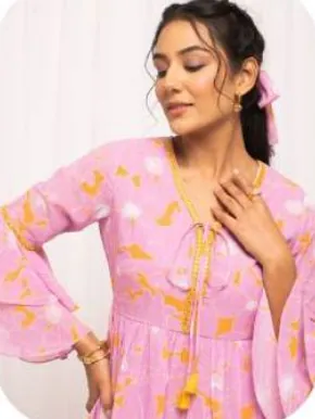 Pink Print Bell Sleeve Georgette Dress