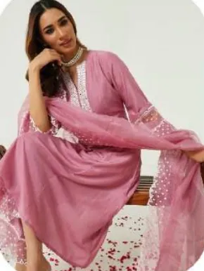 Pink Silk Blend Kurta Palazzo Set with Dupatta