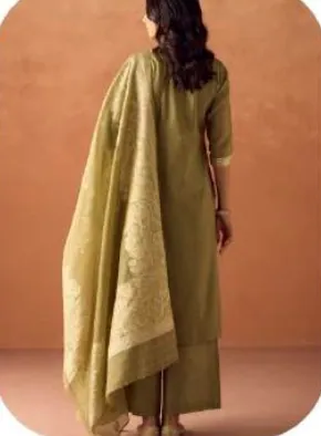 Pista Green Cotton Blend Jacquard Kurta Palazzo Set with Dupatta
