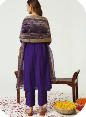 Purple Embroidered Chanderi Kurta Set with Dupatta