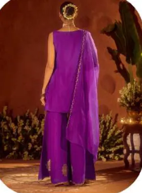 Purple Viscose Chanderi Kurta Set with Dupatta