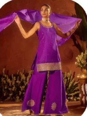 Purple Viscose Chanderi Kurta Set with Dupatta