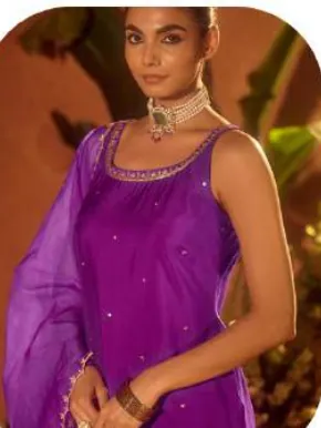 Purple Viscose Chanderi Kurta Set with Dupatta