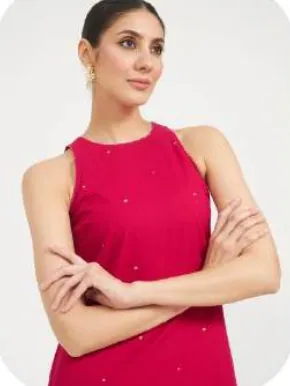Rani Pink Sleeveless Cotton Kurta Palazzo Set with Dupatta