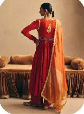 Red Mal Chanderi Kurta Palazzo Set with Dupatta