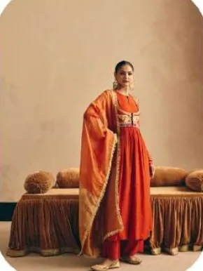 Red Mal Chanderi Kurta Palazzo Set with Dupatta