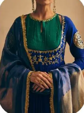 Royal Blue Anarkali Mul Chanderi Kurta Palazzo Set with Dupatta