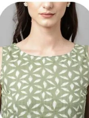 Sage Green Print Anarkali Lurex Cotton Kurta Palazzo Set with Dupatta