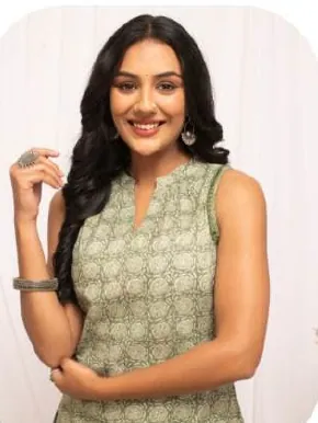 Sage Green Printed Sleeveless Pure Cotton Kurti