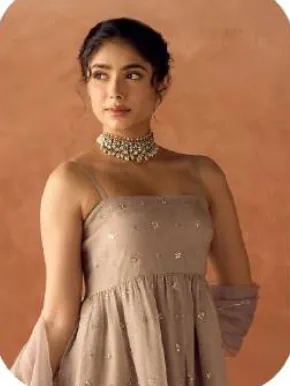 Taupe Beige Crush Organza Kurta Sharara Set with Dupatta