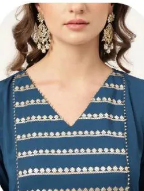 Teal Blue Poly Crepe Kurti Pant Set