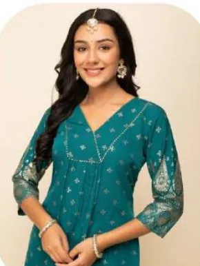 Teal Crepe Kurta Set with Dupatta