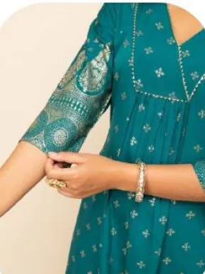 Teal Crepe Kurta Set with Dupatta