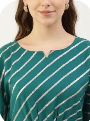Teal Leheriya Print Poly Crepe Kaftan & Pant Set