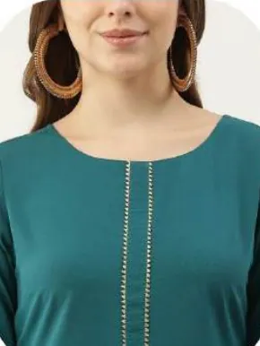 Teal Poly Crepe Kurta Set with Dupatta