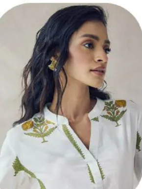 White Block Print Short Cotton Kurti Pant Set