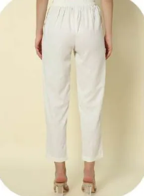 White Cotton Narrow Pants