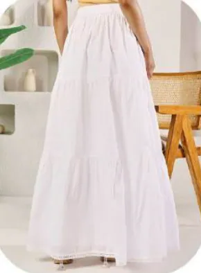 White Cotton Tiered Skirt