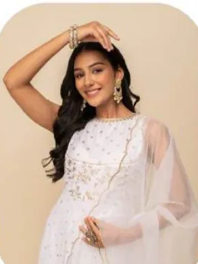 White Embroidered Anarkali Georgette Gown with Dupatta