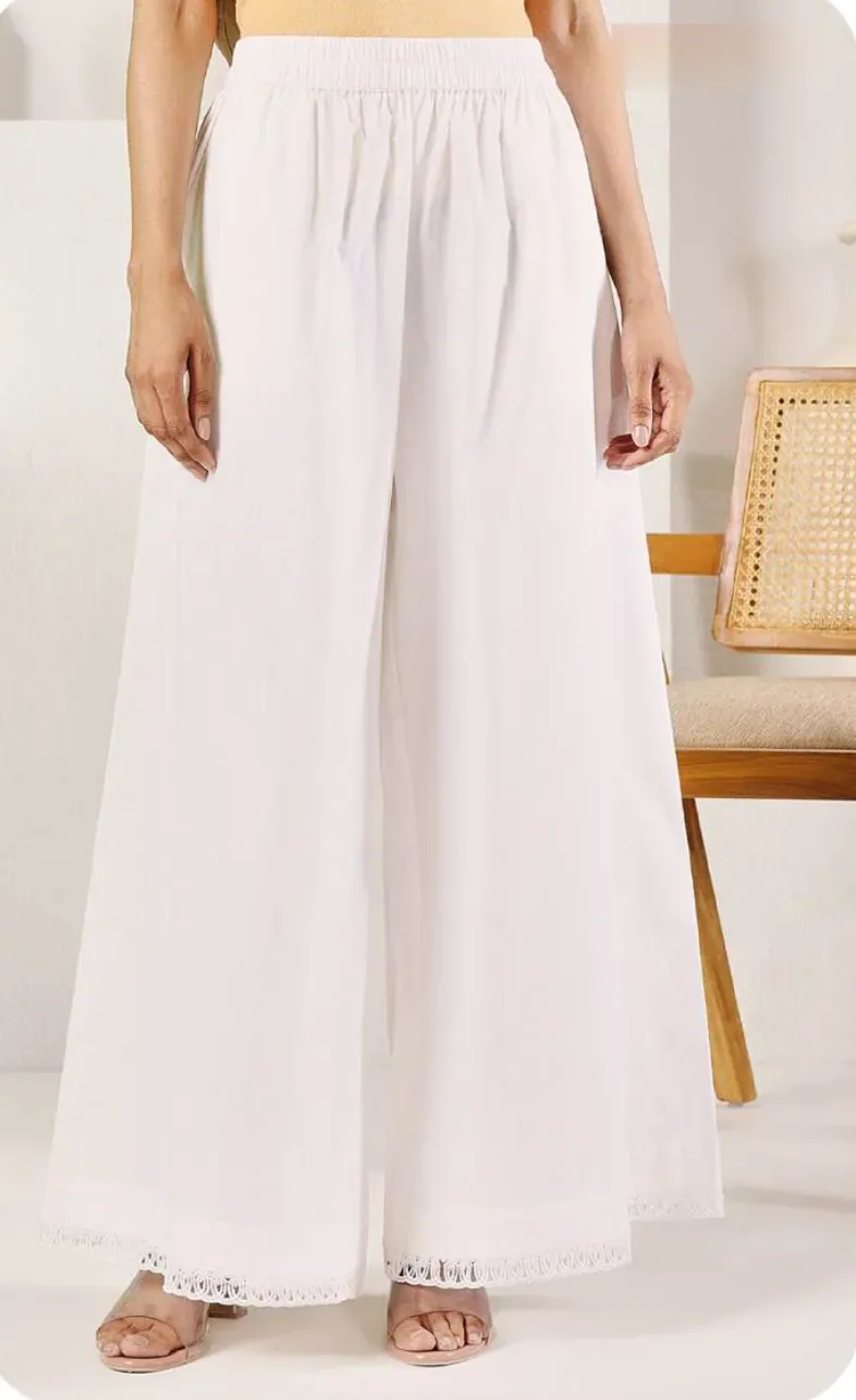 White Flared Cotton Palazzo Pants