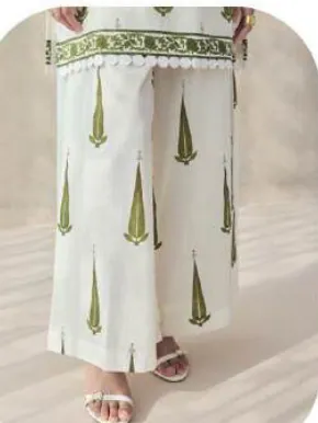 White Green Block Print Halter Cotton Kurti Pant Set