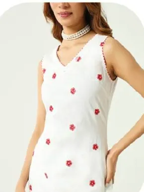 White Red Polka Print Cotton Kurta Set with Dupatta