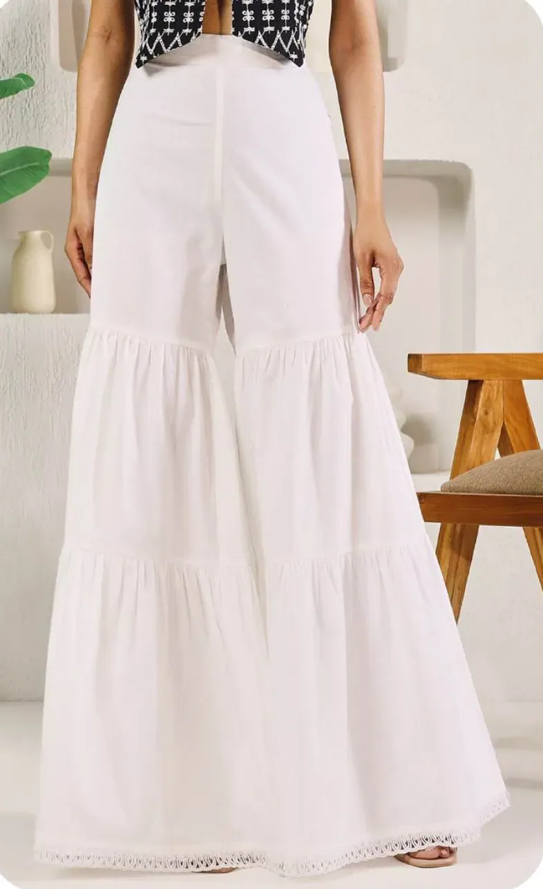 White Tiered Cotton Sharara Pants