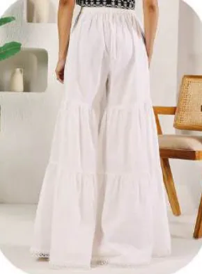 White Tiered Cotton Sharara Pants