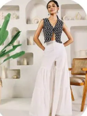 White Tiered Cotton Sharara Pants