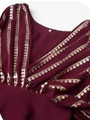Wine Anarkali Poly Crepe Kurti Pant Set