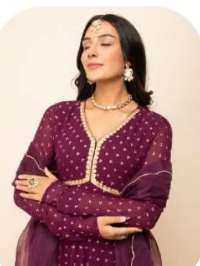 Wine Printed Georgette Gown with Dupatta