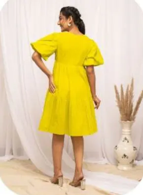 Yellow Flutter Sleeve Midi Cotton Dress