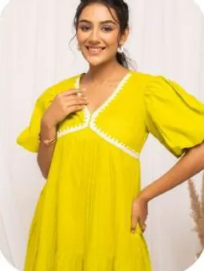 Yellow Flutter Sleeve Midi Cotton Dress