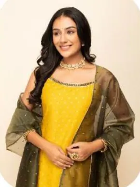 Yellow Silk Blend Kurta Palazzo Set with Dupatta